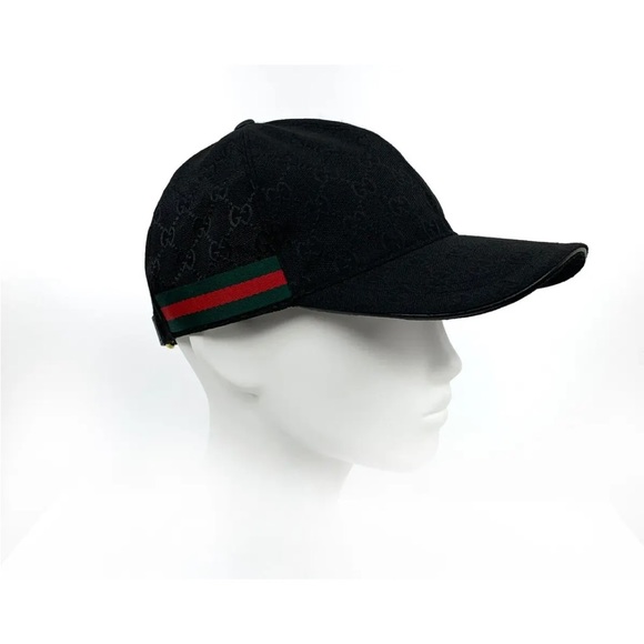 Authentic Gucci GG Monogram with Web Canvas Baseball Cap Hat Black Size M NWOT - Picture 7 of 11